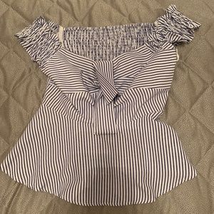 Pin striped off the shoulder top